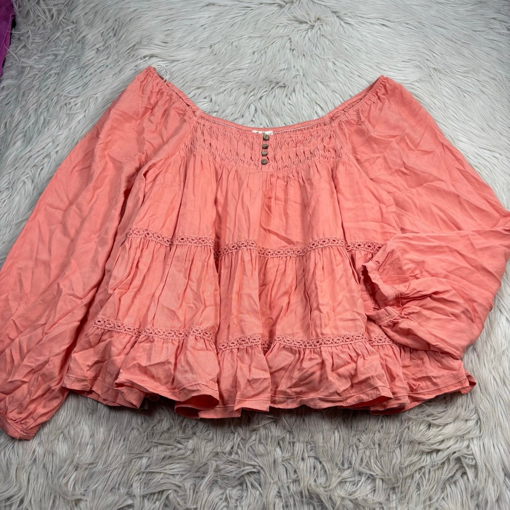Miss Me Women's L Coral Orange Tiered Swing Top Western Country Cowgirl Boho
